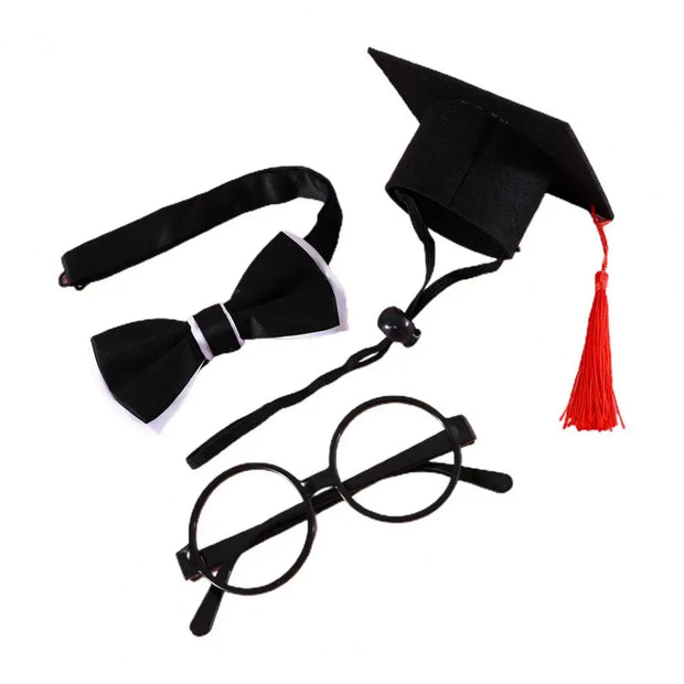 1 Set Pet Graduation Suit Adorable Adjustable with Tassel Felt Pet Cats Dogs Cosplay Hat Collar Glasses Set Pet Accessories