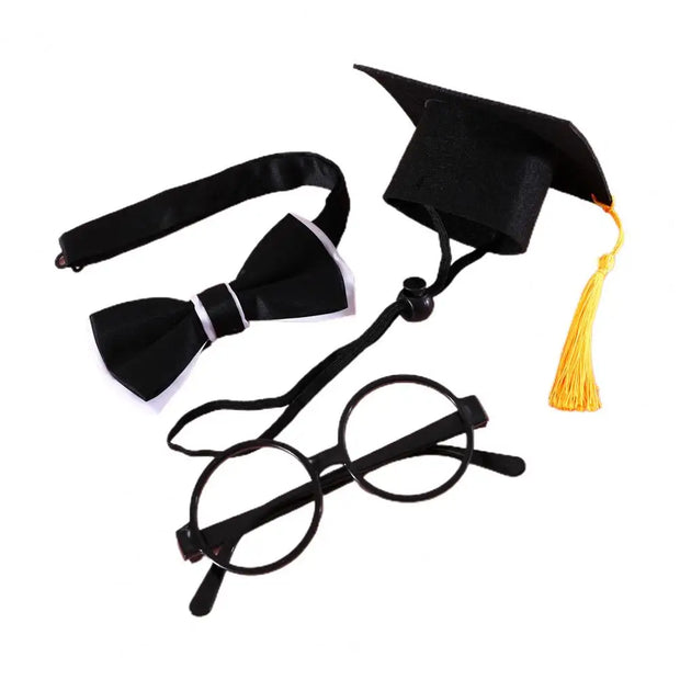 1 Set Pet Graduation Suit Adorable Adjustable with Tassel Felt Pet Cats Dogs Cosplay Hat Collar Glasses Set Pet Accessories