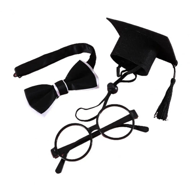 1 Set Pet Graduation Suit Adorable Adjustable with Tassel Felt Pet Cats Dogs Cosplay Hat Collar Glasses Set Pet Accessories